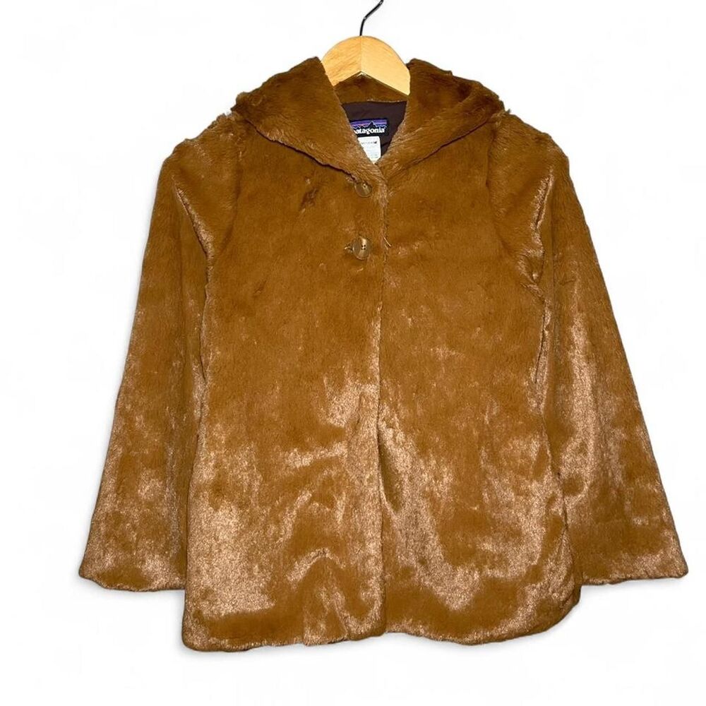 Patagonia Girl's Jacket Size M 10 Black Faux Fur Shawl Warm Collar Coat